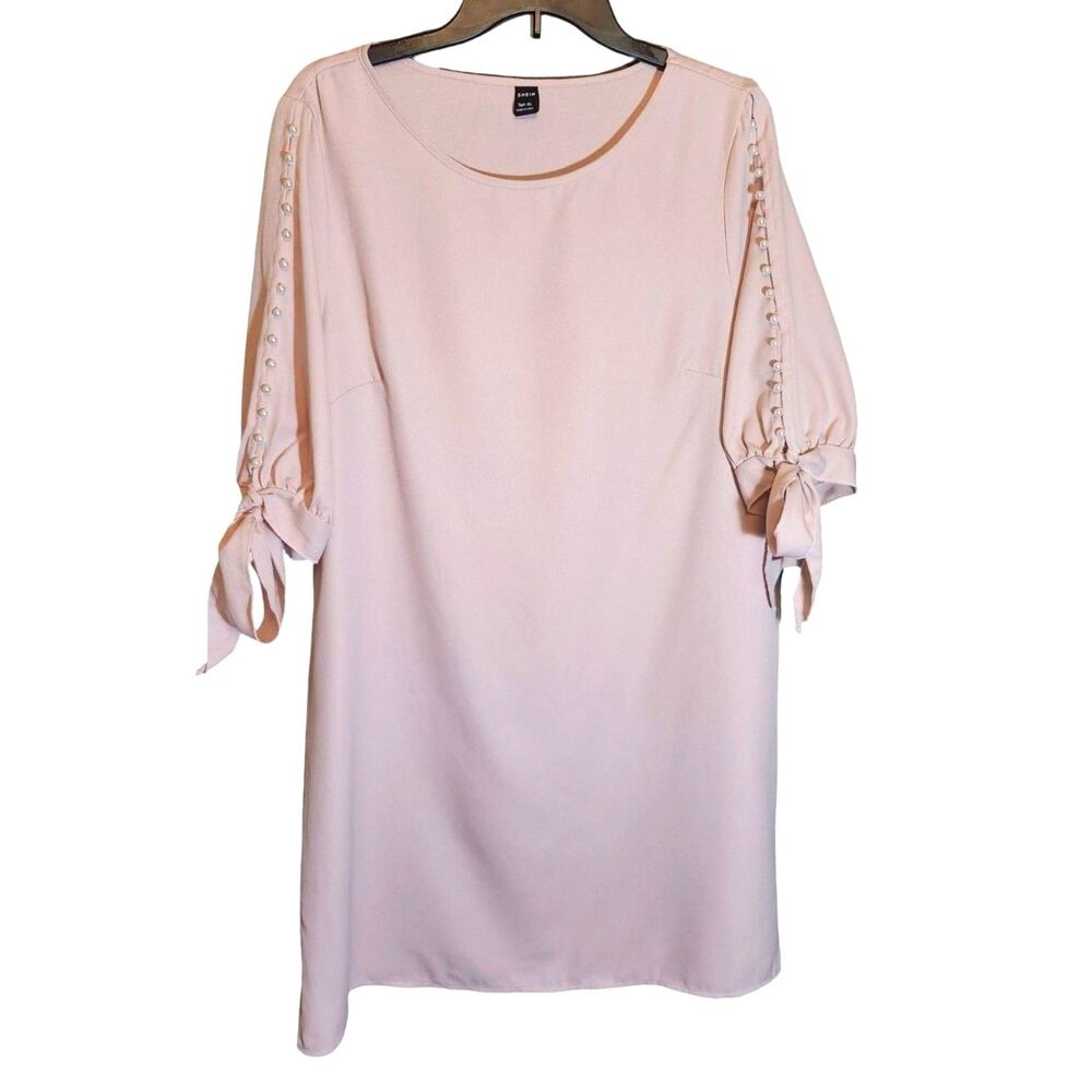 SHEIN Tall Bizwear Pearls Beaded Split Sleeve Tie Cuff Shift Dress